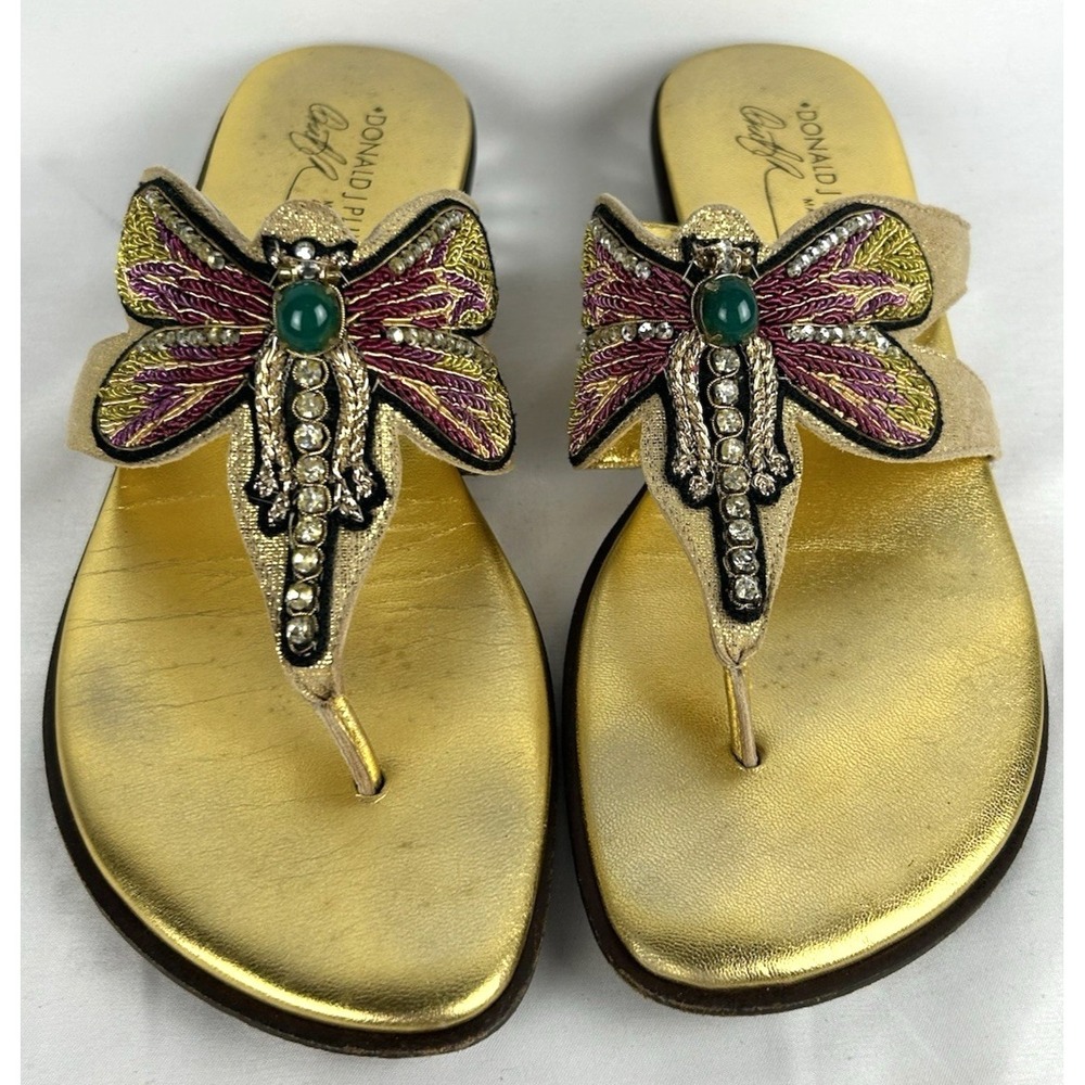 Donald J Pliner Dragonfly Beaded Sandals Womens Sz 7 N Embellished Gold Italy
